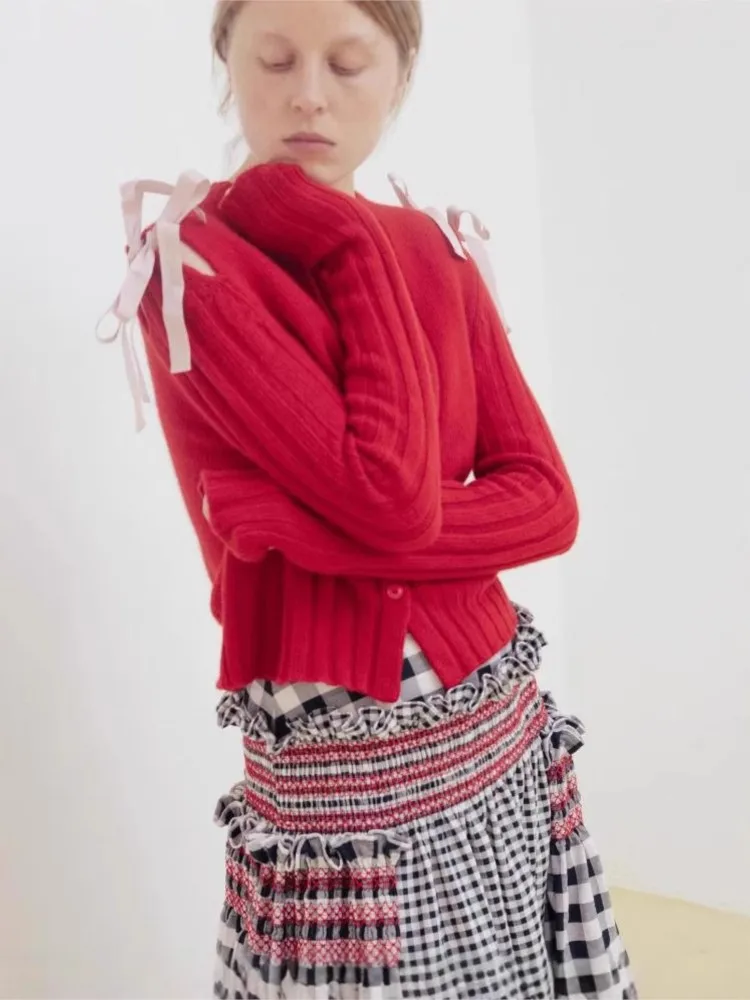 

Sweater Jacket Women's Round Neck Long Sleeve Straps Twist Knit Cardigan Women Solid Color Commuting Casual Comfortable Trendy