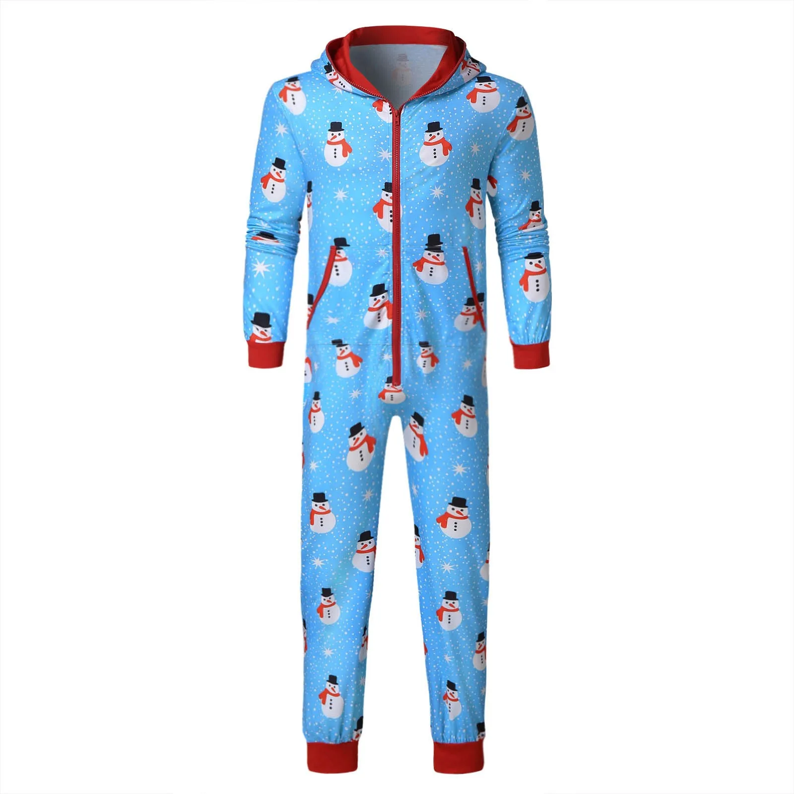 Autumn Winter Onesies Mens Snowman Christmas Elk Printed Zipper Hooded Jumpsuit Long Sleeve Zip Hood Pyjamas Nightwear Onesies