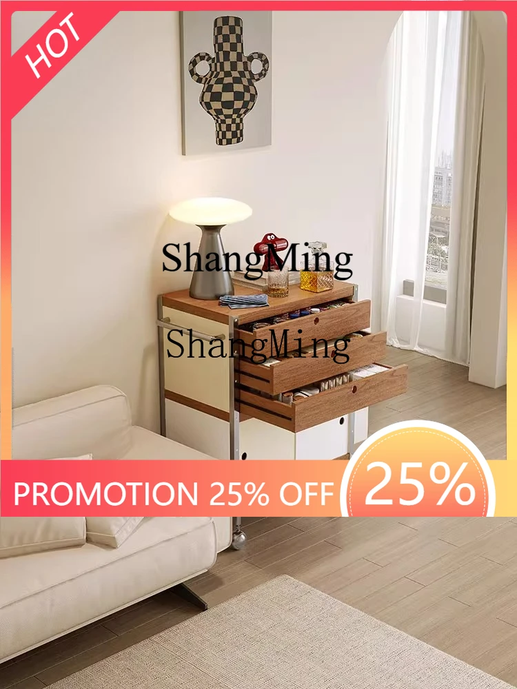 

FG good-looking Sofa Side Table Movable Living Room New Retro Small Trolley Tea Cabinet Storage Cabinet Beside TV