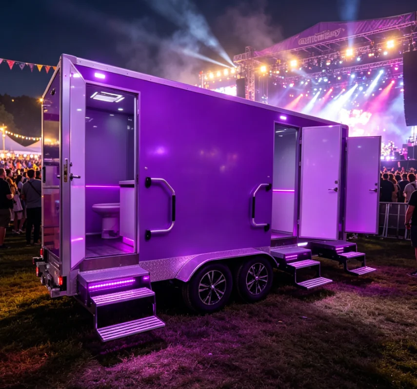 2 Stall Restroom Trailer Portable Mobile Toilet Moden Style  for Backyard Party Luxury Outdoor Bathroom