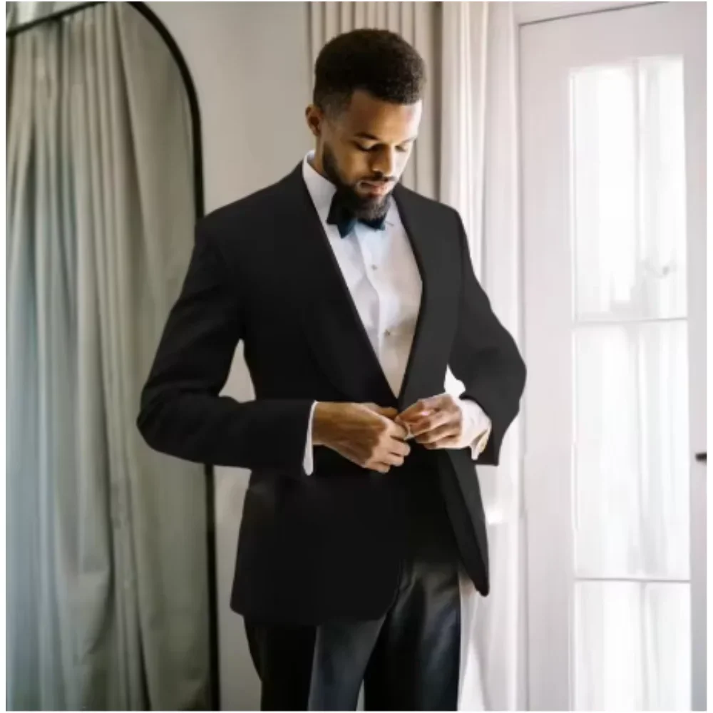 

Черный мужской костюм, формальный однобортный мужской костюм с лацканами, тонкий повседневный умный повседневный офисный свадебный смокинг