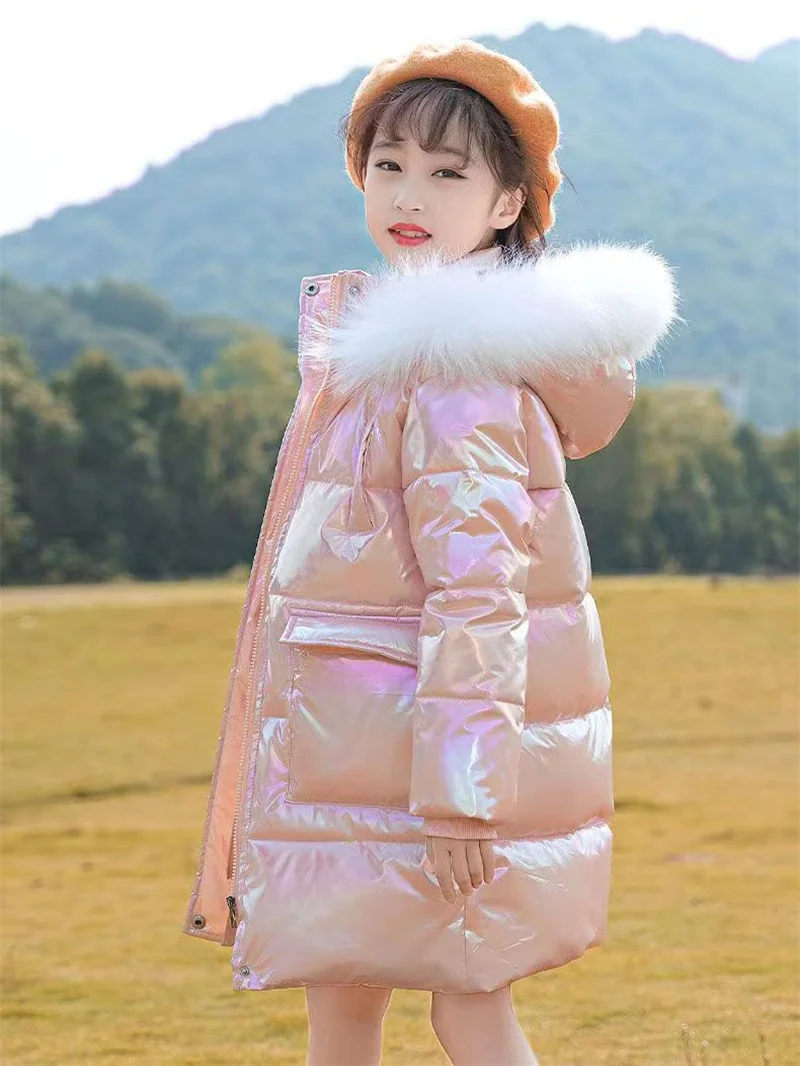 

Girls Glossy Jackets 2025 Winter Thicken Warm Zipper Outerwear Children Hooded Trends Coats Kids Casual Windproof Overcoat