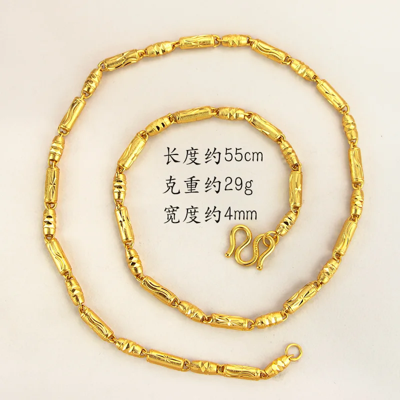 Luxury 24K 9999 Pure Gold real gold Solid Hexagon Cylindrical Olive Beads Necklace Men's Boss Necklace