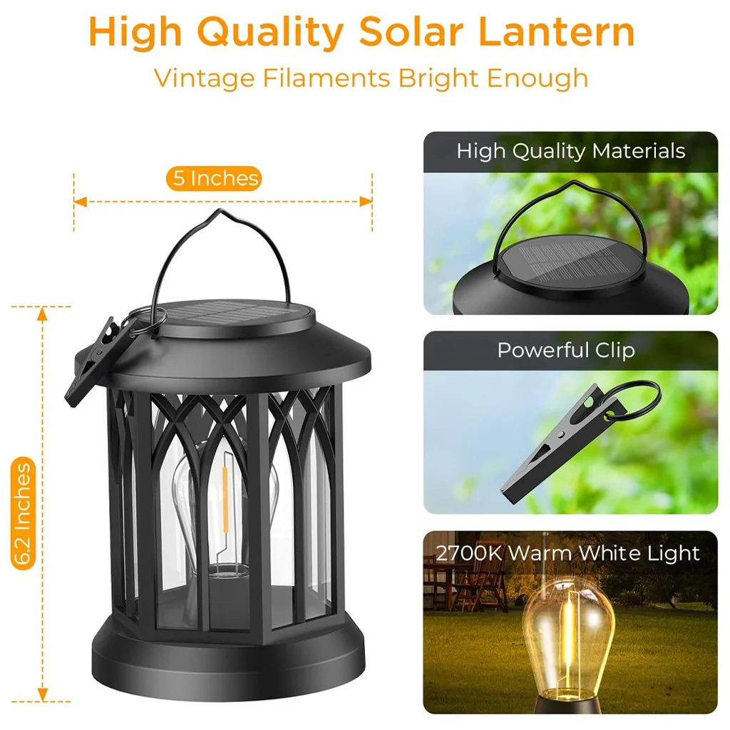 Solar Camping Lantern Emergency Outdoor Hanging Camping Light Waterproof Tent Light Warm White Auto ON/OFF Sensor Energy Saving