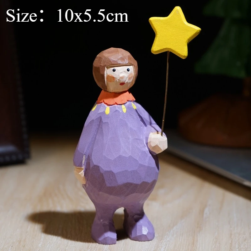 Handmade Wood Carved Girl In Purple Holding Heart Cute Office Desk Companion Ornament Healing Small Item Home Workstation Decor