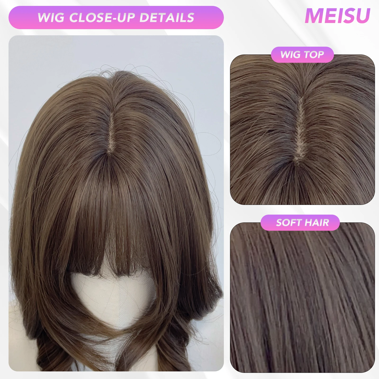 MEISU 28 بوصة شعر مستعار مستقيم الانفجارات براون الألياف الاصطناعية الطبقات الشعر مقاومة للحرارة الطبيعية السلس تمديد الشعر Selfie الطرف