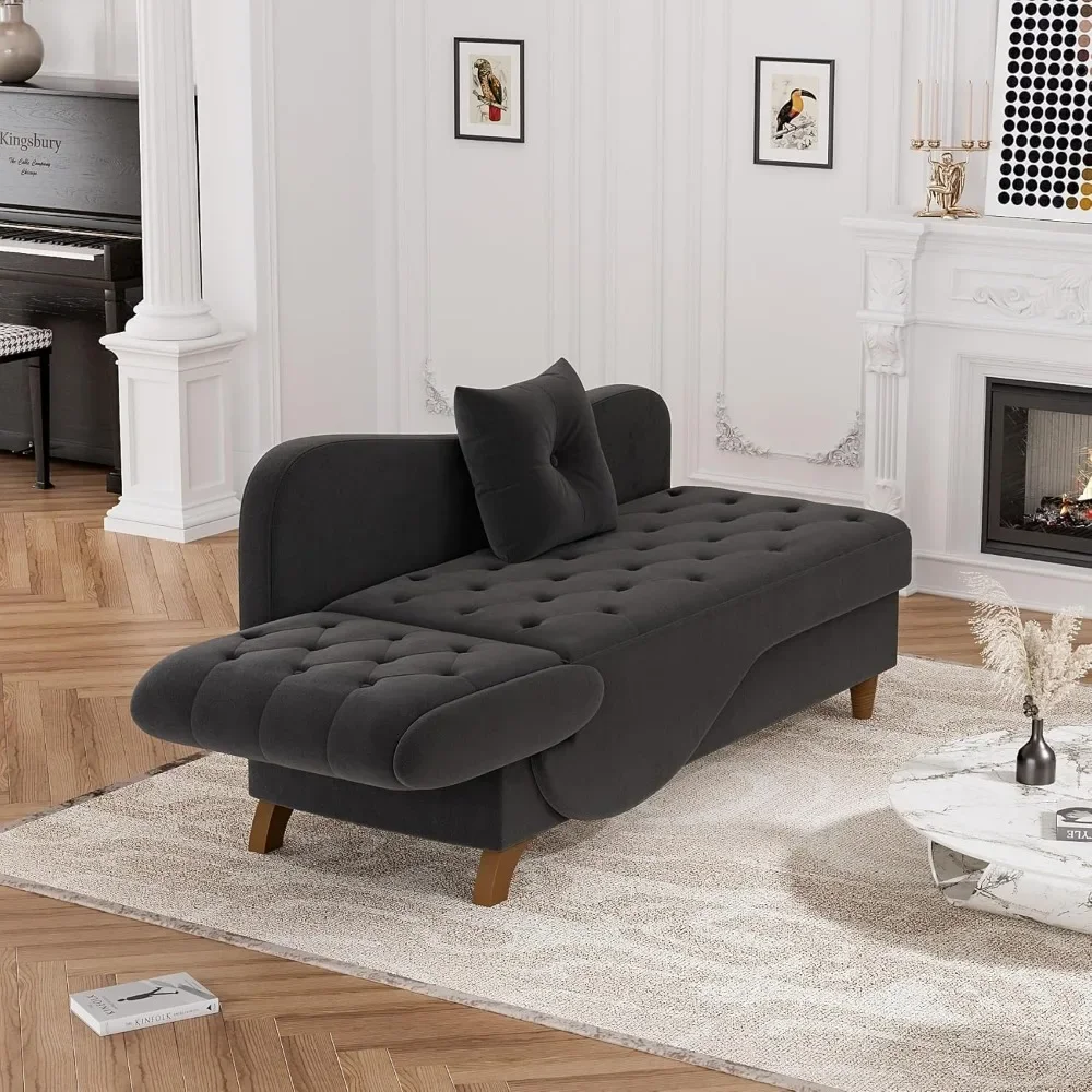 Gestoffeerde fluwelen chaise longue binnen, verstelbare bank fauteuil lounge stoel met opbergruimte en 1 kussen, getuft met knopen