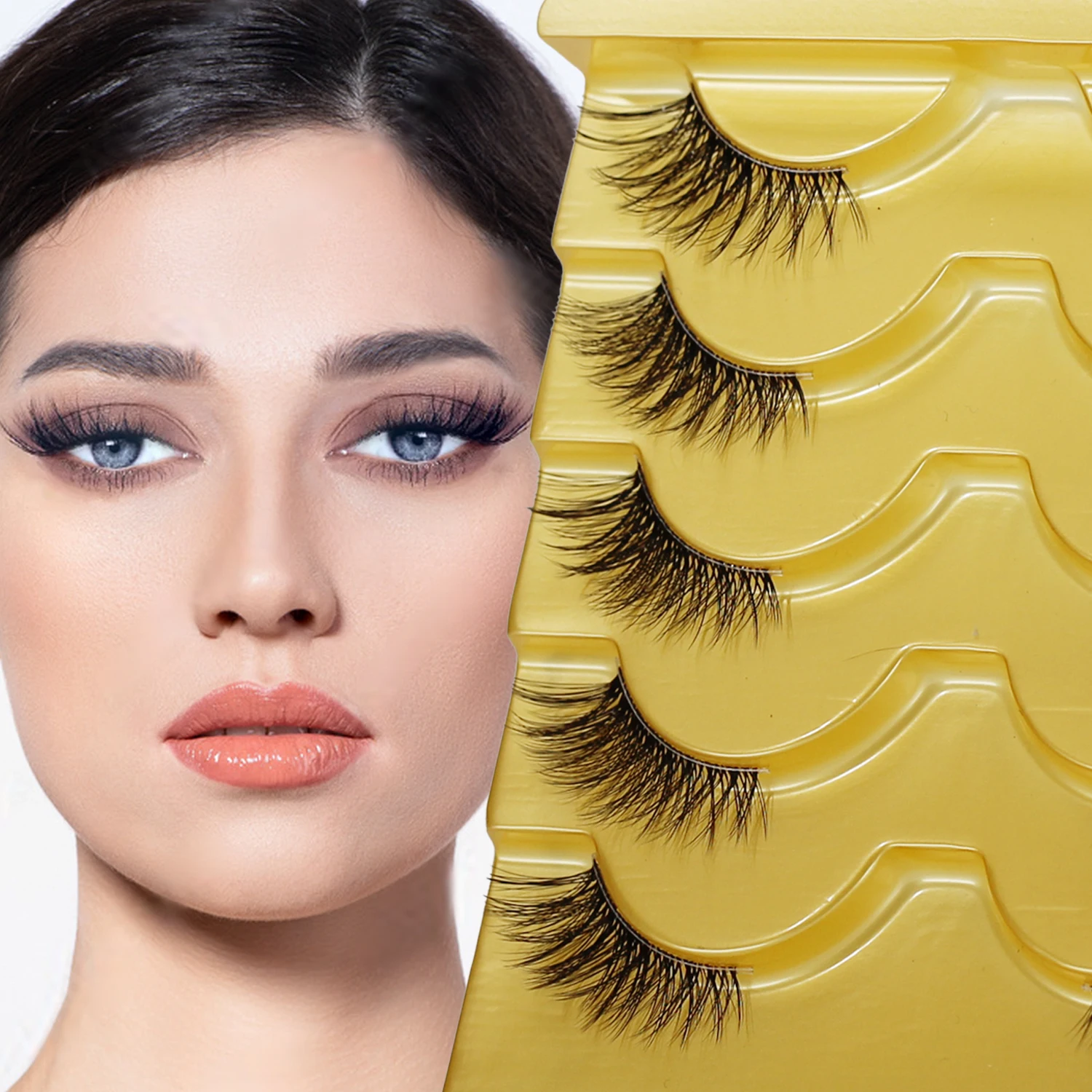 Marks Future 5 Pairs of Mixed Length Fox Eye Lashes, Curly and Slender Lashes, Fluffy Fairy Cat Eye Lashes, Natural Look, Suitable for Beginners, Reusable