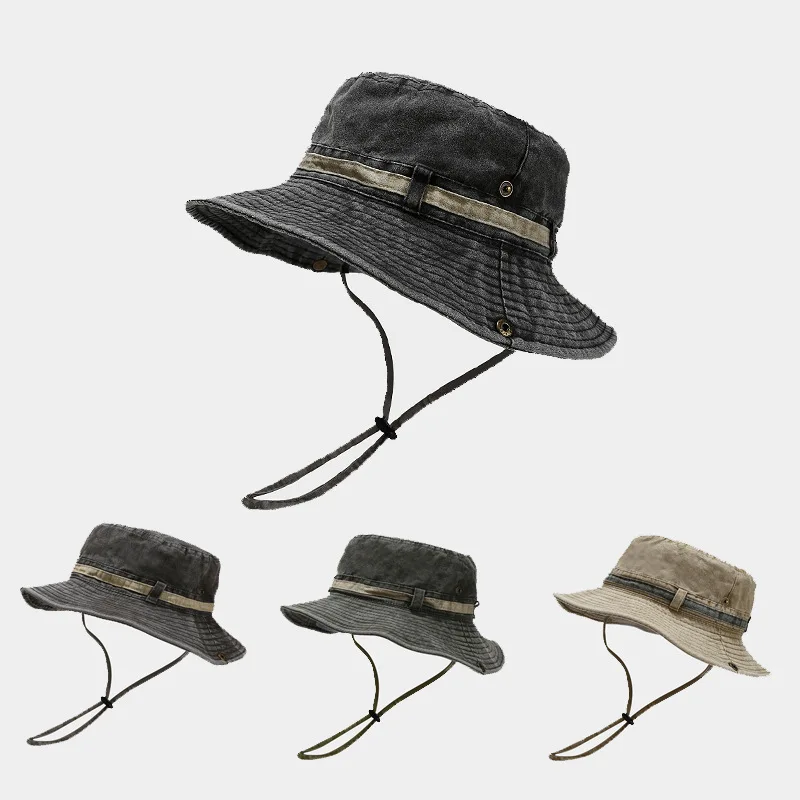 1 Stück Sonnenhut Boonie-Hut Gewaschener Fischerhut Packbarer Outdoor-Angel- und Jagdhut mit Verstellbarem Kinnriemen für Männer und Frauen