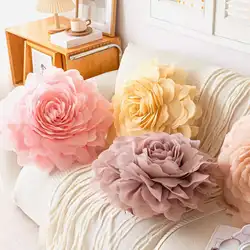 European Flower Cushion Cover Stereoscopicl Organza Flower Pillowcase Round Luxury Cushion Princess Style Sofa Home Decoration