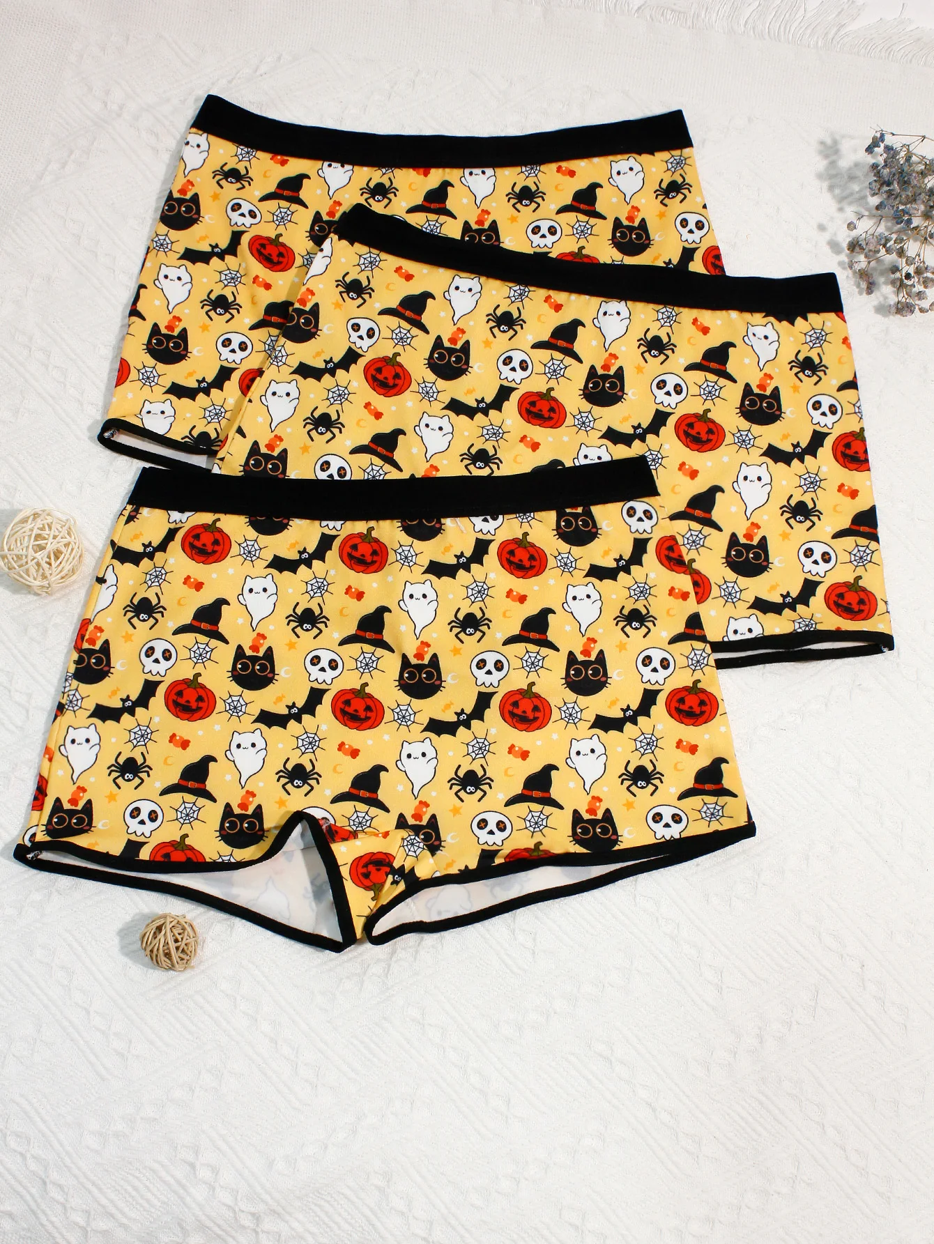 Confezione da 3 boxer da donna con tema Halloween, zucca, pipistrello, faccia fantasma, boxer da ragazza comodi e traspiranti