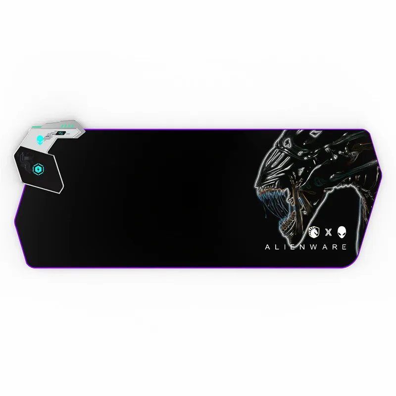Custom Alien Head Style XXL Mouse Pad with Wireless Charger 65W USB C Passthrough RGB Hub for Keyboard Mouse Not Alienware