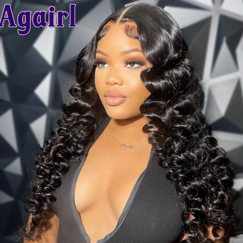 Perruque Full Lace Frontal Wig naturelle bouclée 13x4, cheveux humains, balayage brun blond, Loose Deep Wave, Transparent