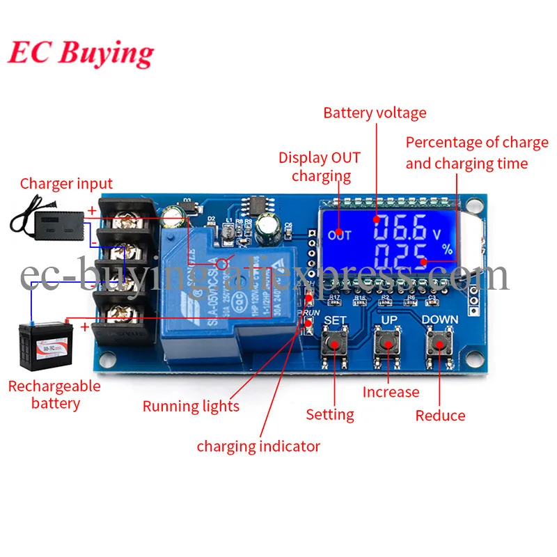 DC 6-60v 30A Storage battery Charging Control Module Protection Board Charger Time Switch LCD Display XY-L30A