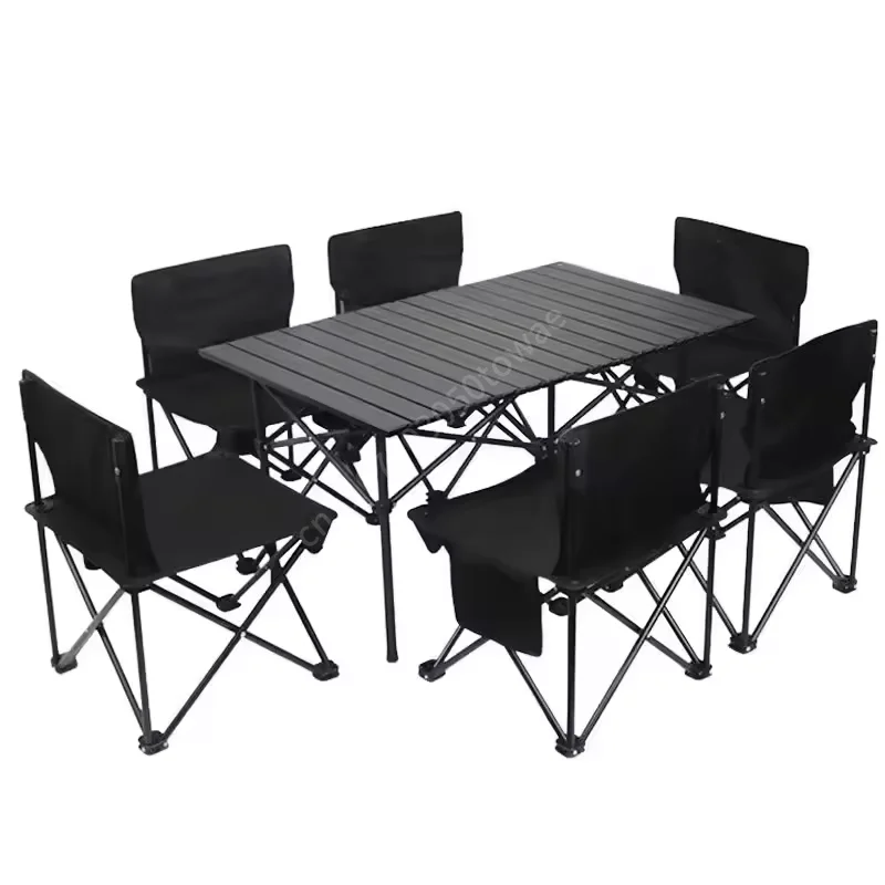 Portable Foldable Camping Table 6 Chairs Set with Carry Bag Compact Outdoor Dining Set for Picnics, Beach, Fishing and Backyard