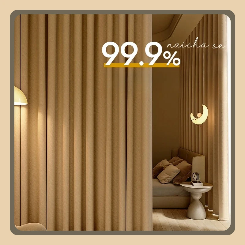 

Double-sided Linen Curtains for Living Room Cream Chenille Japanese Villa Floor-to-ceiling Window Full Blackout Curtain Fabric