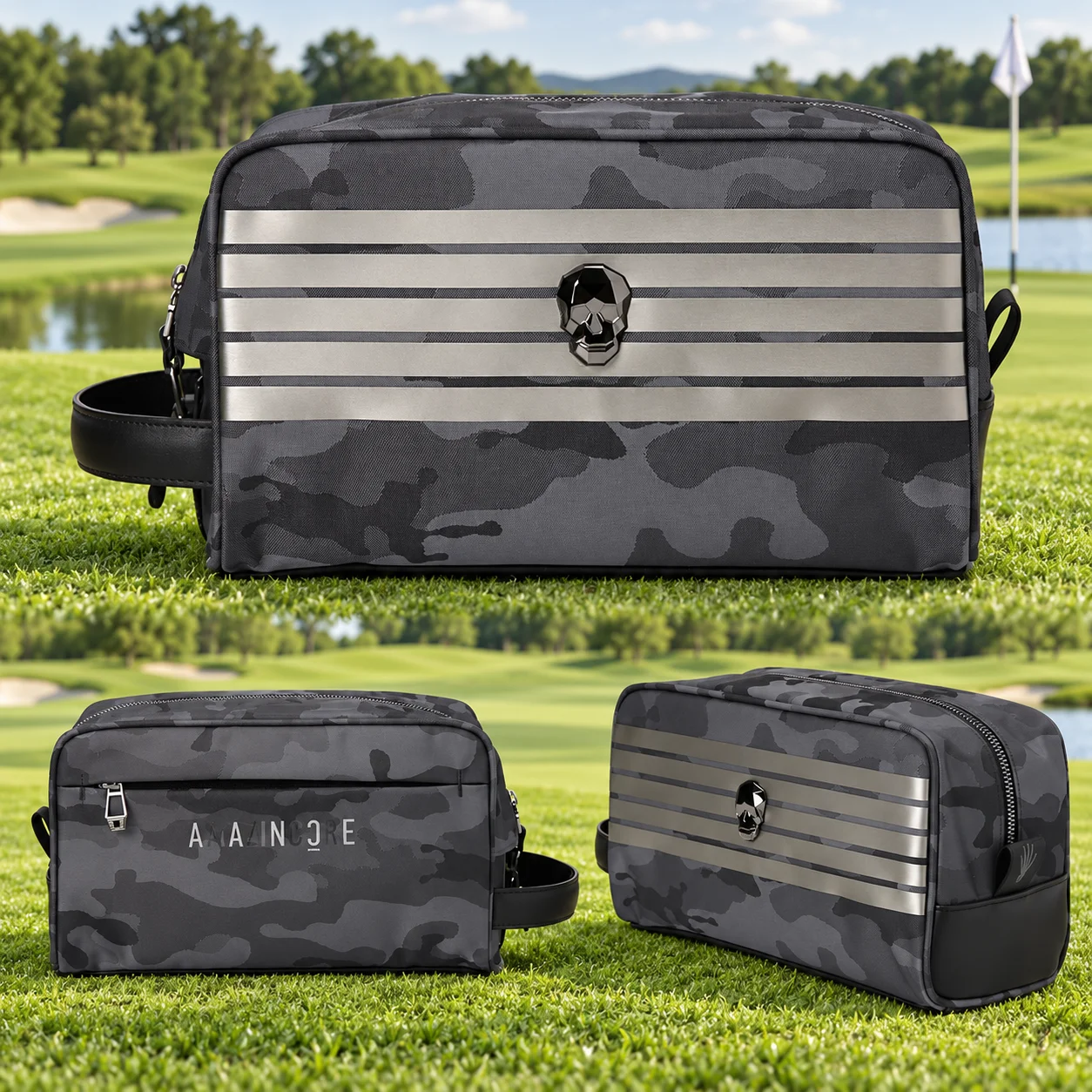2026 New Korean Golf Clothing Bag Premium Camouflage Carry Tote with Metal Skull Detail Shoulder Storage Bag for Men Women