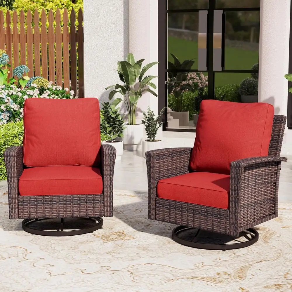 

Patio Wicker Swivel Chairs Set o 2, Outdoor High Back Chairs with 5.5" Waterproo Cushions, Outdoor urniture Set or Deck Porch an