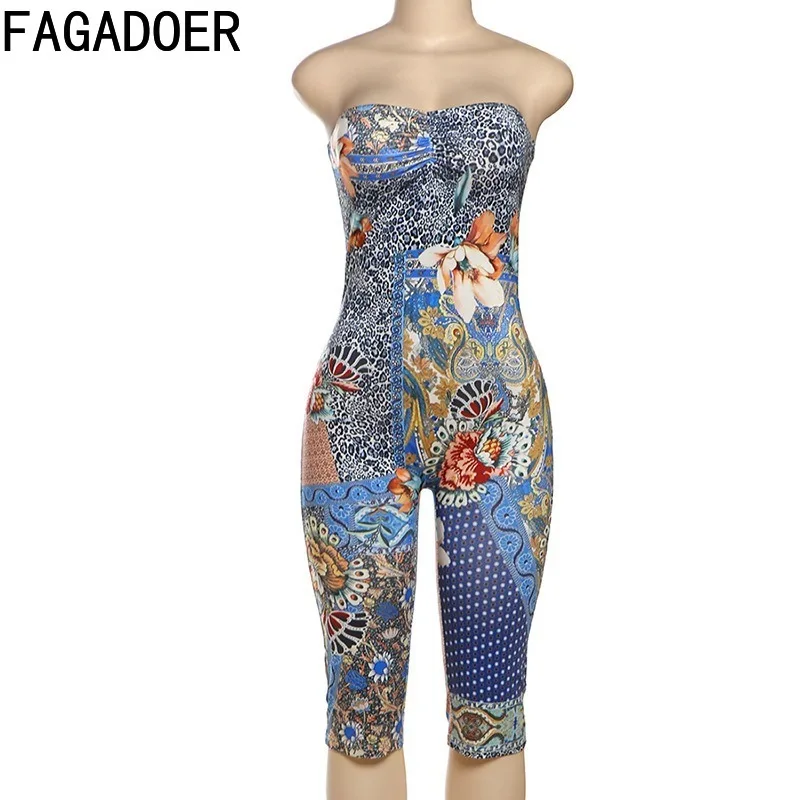 FAGADOER مثير ملون طباعة 2 قطعة مجموعة للمرأة الرسن أكمام عارية الذراعين المحاصيل الأعلى + السراويل مطابقة دعوى الإناث الشارع الشهير