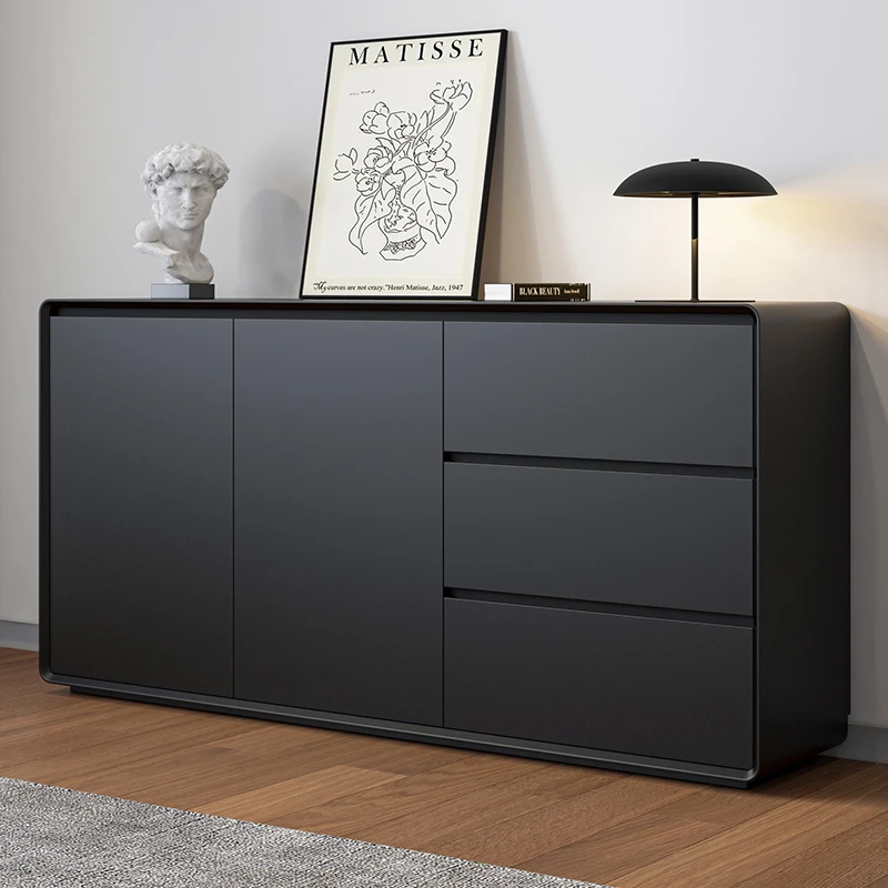 Black Modern Simple Tall Side Cabinet Minimalist Living Room Home Nordic Kitchen Locker Storage