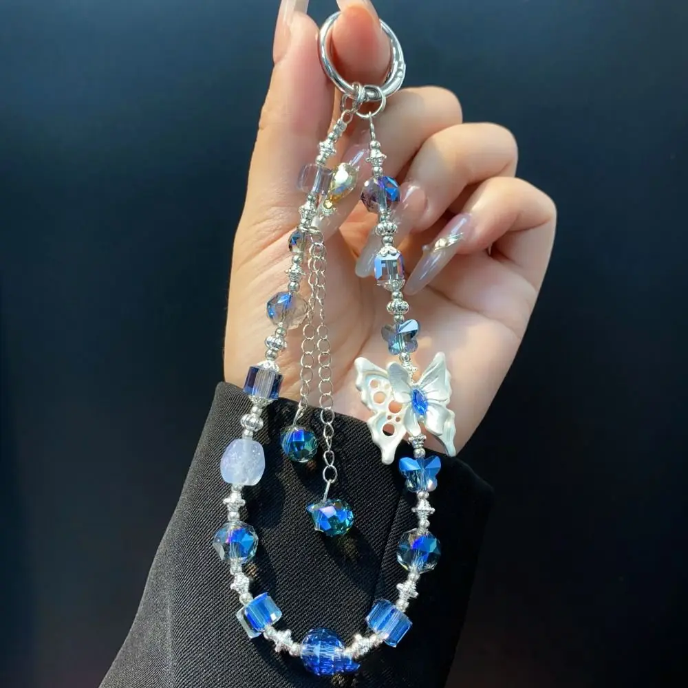 أنيق سبيكة فراشة كريستال الخرزة المفاتيح انفصال بريق مفتاح قلادة ملونة حزام الهاتف النساء الفتيات