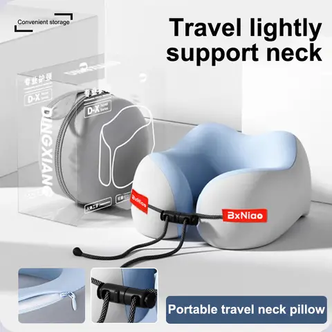 Travel Memory Cotton U-Shaped Pillow, Soft Portable Neck Support Cushion, Washable Airplane Travel Pillow, Cervical Spine Care R