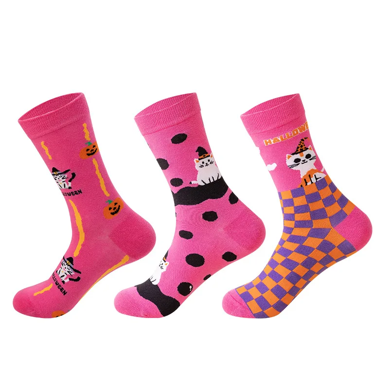 

A 3-piece set of pink Barbie cat cartoon mid-calf women's socks