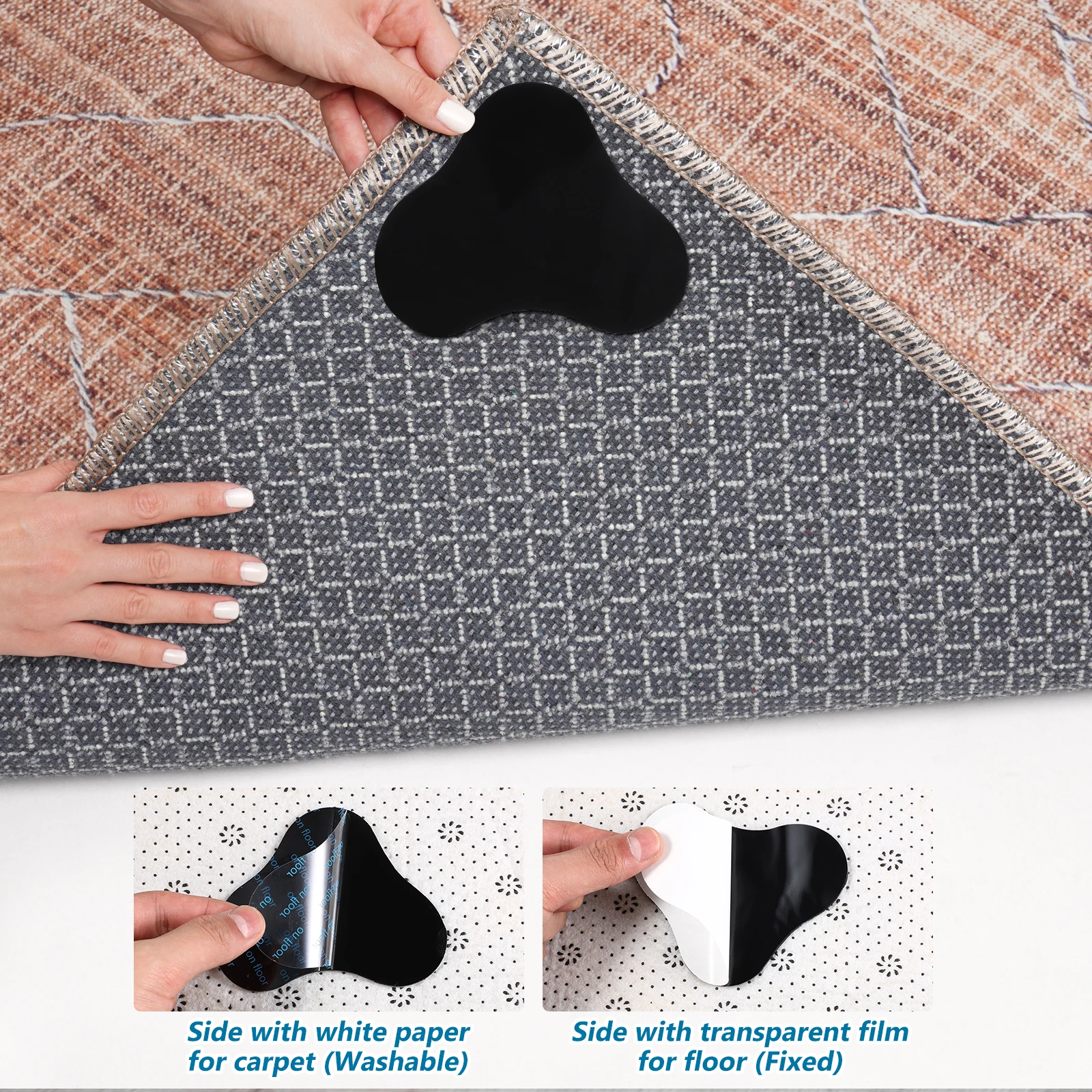 

10 Pcs Pu Non Slip Stickers for Small Rugs Carpet Grippers Wood Floor Tapes Reusable Hold Thick Rugs Hard Floors Tiles Bath Mat