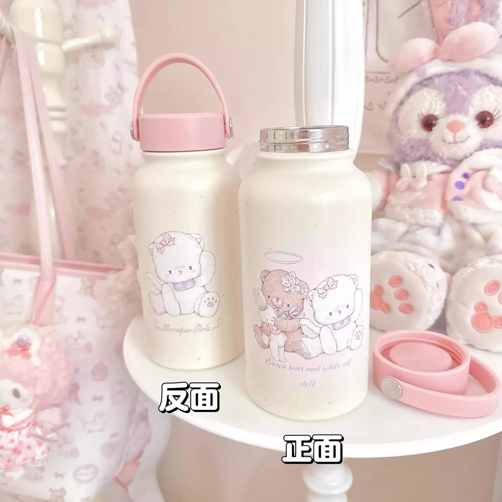 

650 мл/20 унций термос из нержавеющей стали с милым котом и ручкой, герметичный портативный дорожный стакан для женщин, автомобильная чашка, термобутылка