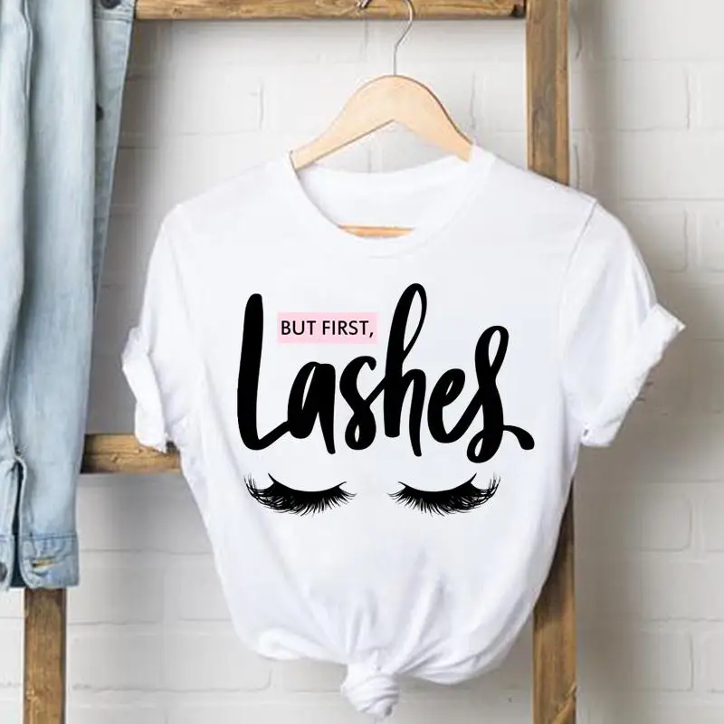 Tee Shirt Lady Love Heart Eye Lashes Clothes Female T Women Top Short Sleeve Casual Fashion Tshirt Summer Graphic T-shirts