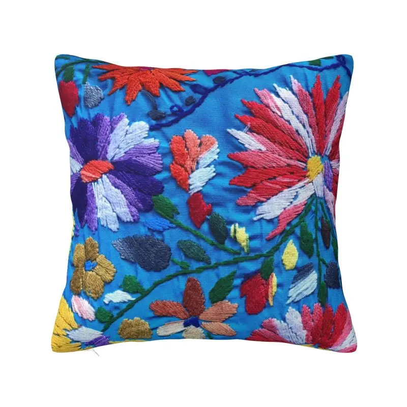 Custom Red White Mexican Flowers Pillow Living Room Decoration Modern Textile Floral Art Cushions for Sofa Square Pillowcase