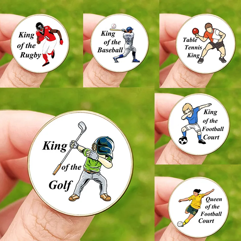 King of the Golf Lapel Pins Table Tennis Baseball Rugby Football Soccer Pickleball Queen Cartoon Print Badges for Sports Lovers