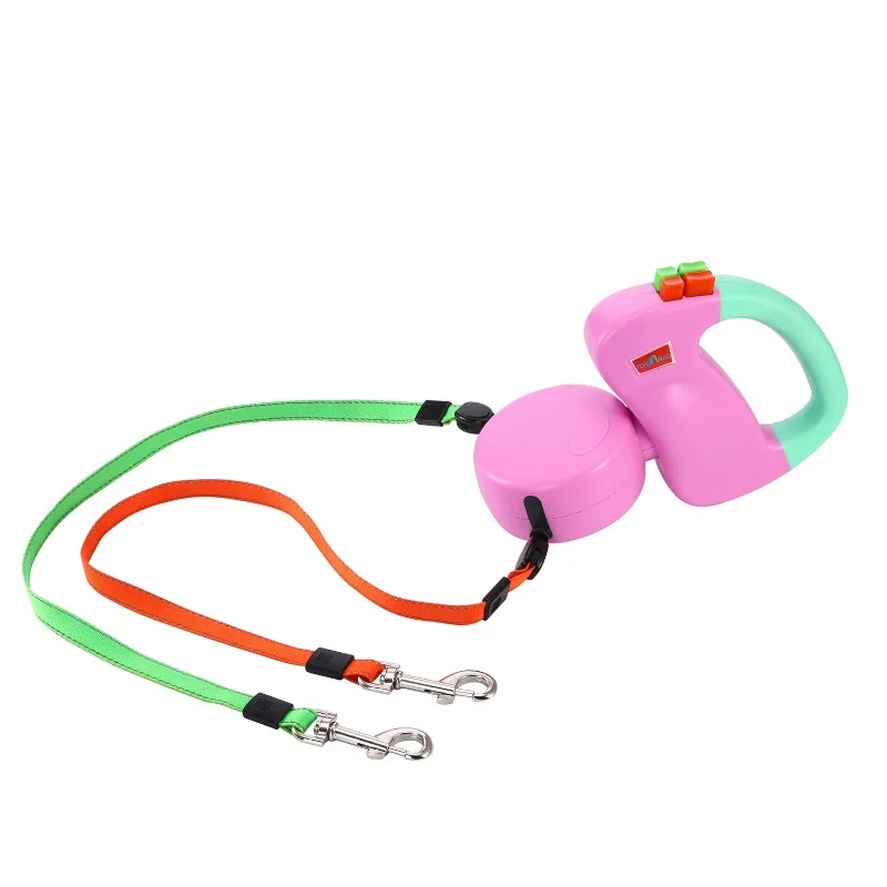 Automatic retractable leash one drag two double heads creative dog walking rope pet dog chain pet supplies dog rope