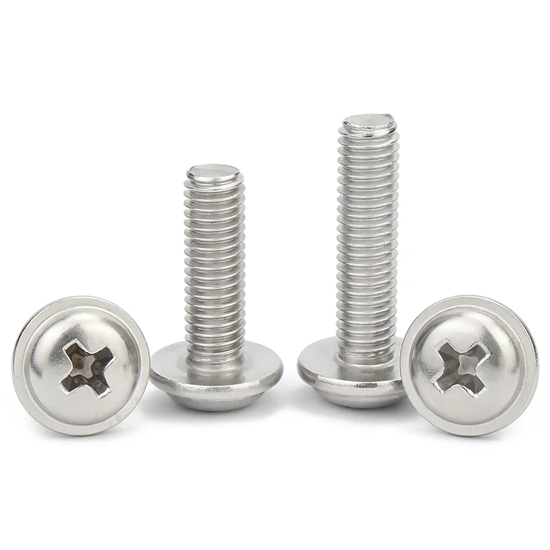 M1.4 M2 M2.5 M3 M4 M5 Phillips Round Head Screw With Washer 304 Stainless Steel Computer Mini Cross Screws Length 3mm-30mm