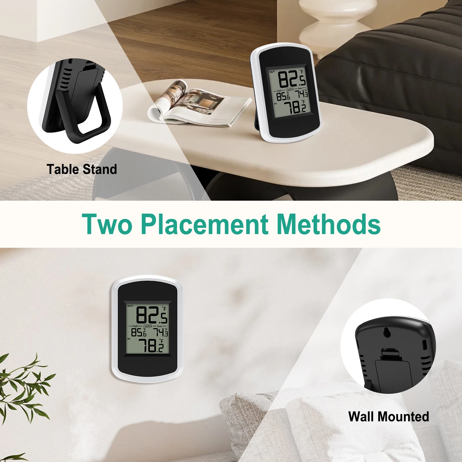 Беспроводной цифровой термометр -40 ℃ ~60 ℃   Широкий диапазон 60-х годов, автоматическое обновление, настенное крепление/подставка, легко читаемый ЖК-экран для домашнего офиса, сада
