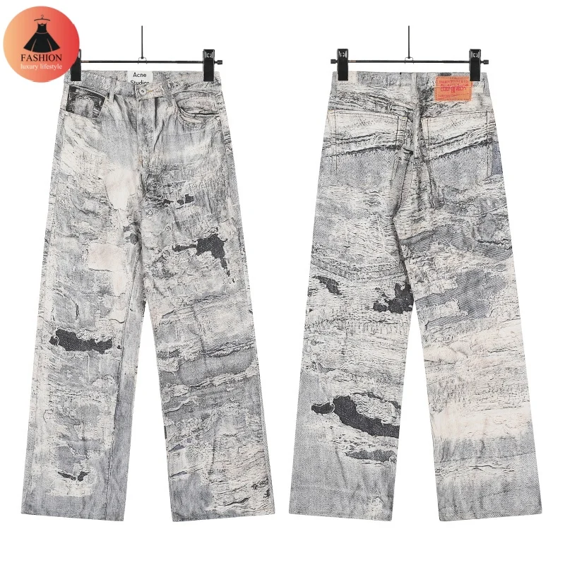 24SSAC 1981 Vintage Graffiti Tie-dye 3D Three- Dimensional Printing Wide-leg Jeans Best quality Men's Women's Fashion Trousers