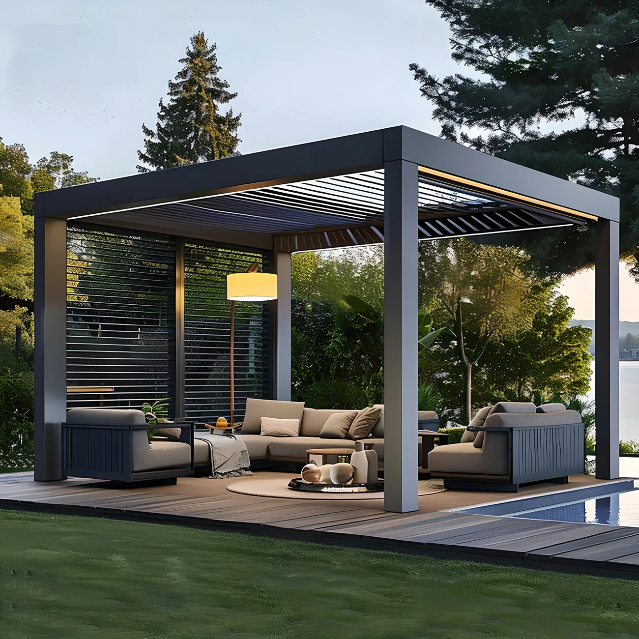 Double Roof Hardtop Aluminum Pavilion Garden Buildings with Stainless Steel Anchors Outdoor Kitchen BBQ Seaside Patio Backyard