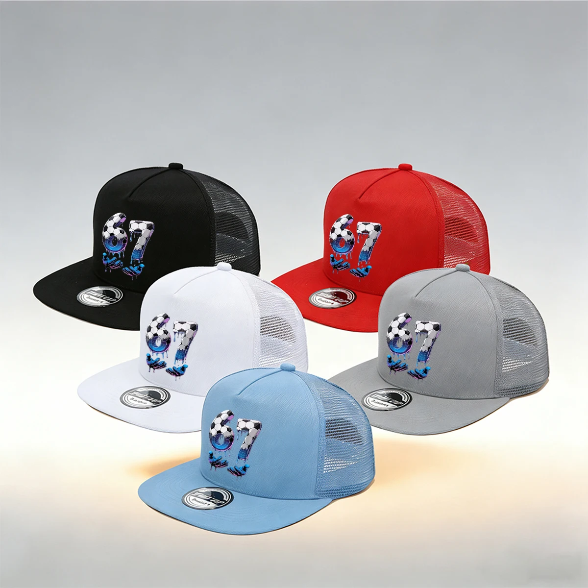 1/2PC Y2K Pink Soccer 67 Flat Brim Trucker Hat, Melting Drip Print, Breathable Mesh, Sporty Aesthetic Cap
