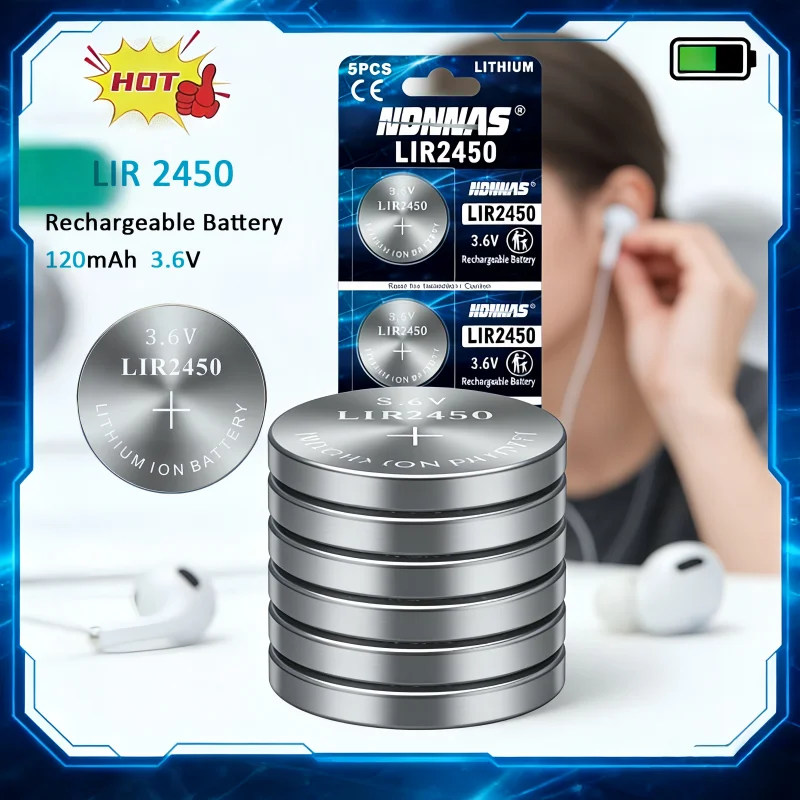 2-100PCS LIR2450 Rechargeable Button Battery 3.6V Long Lasting Lithium Coin Cell For CR2450 Replacement Battery