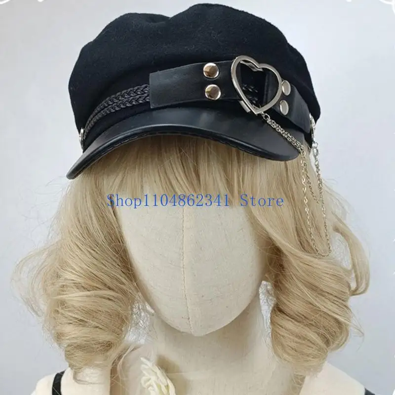 5asd Y2K Cappello da donna Cappello gotico da ragazza Cappello berretto in feltro fresco stile