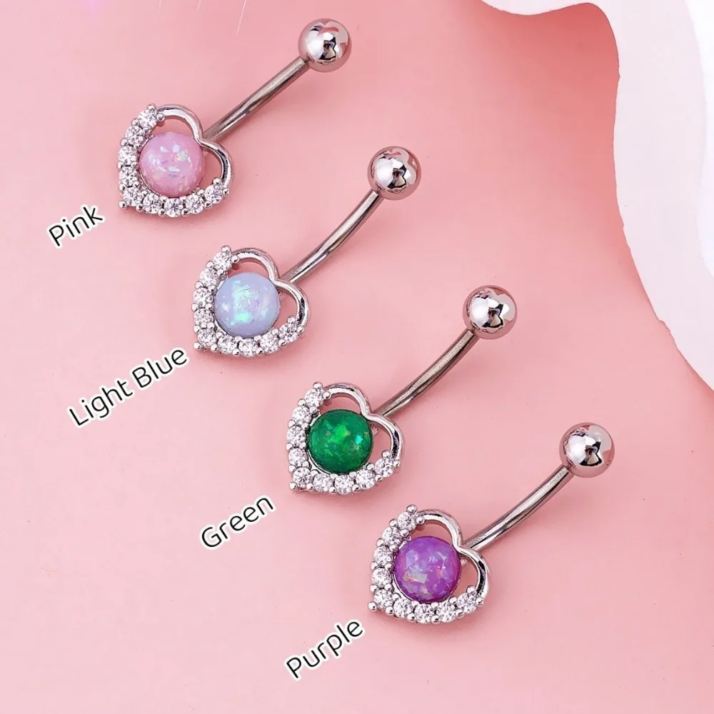 1pc Sweet Cool Wind Opal Navel Ring Love Heart Heart Love Zircon Navel Nail Navel Decoration Jewelry