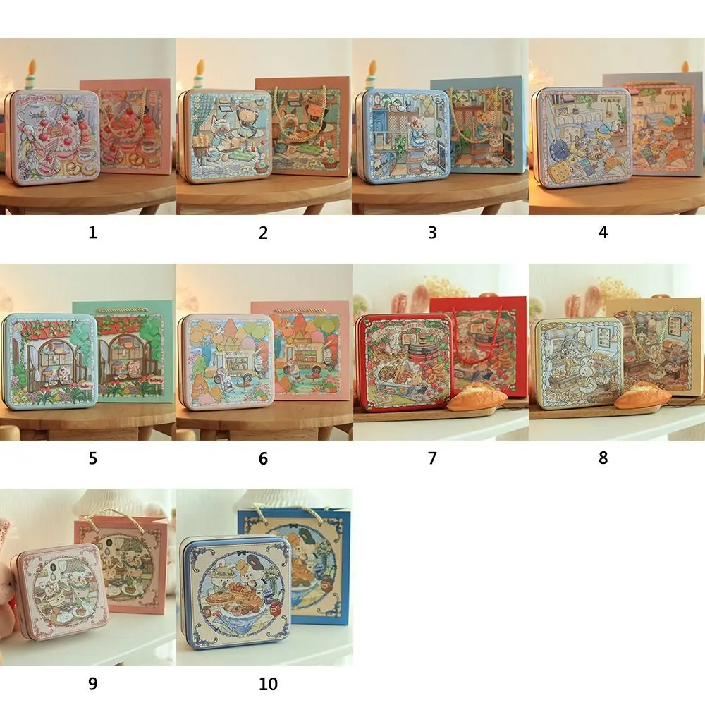 High Quality Cartoon Rabbit Iron Box Square Multicolor Metal Storage Box with Lid 17*17*6cm Gift Box Money Contain
