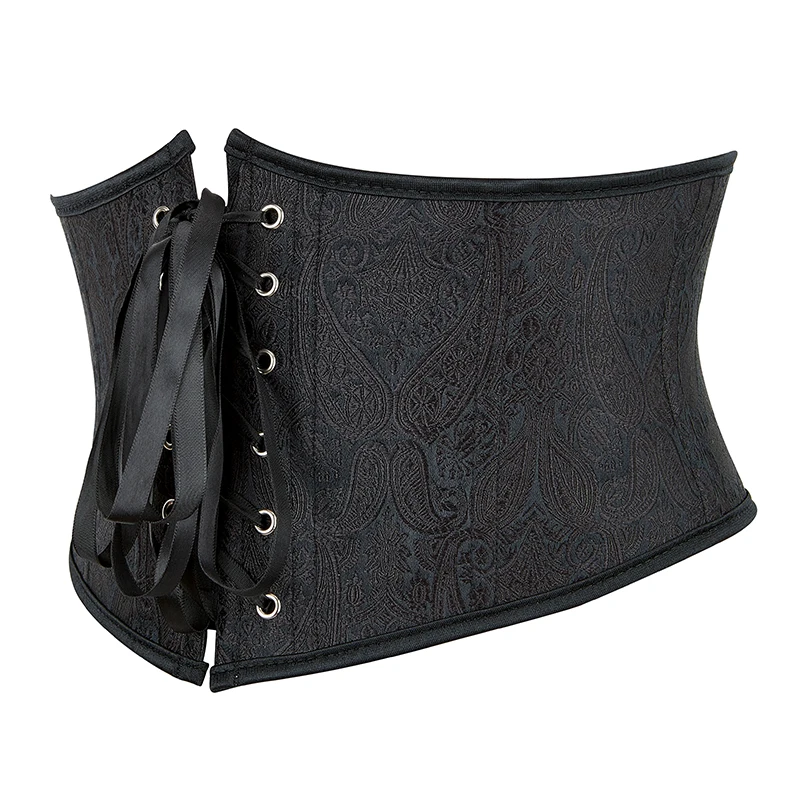 Women\'s Floral Underbust Corset Black Wide Belts Jacquard Bandage Waistband