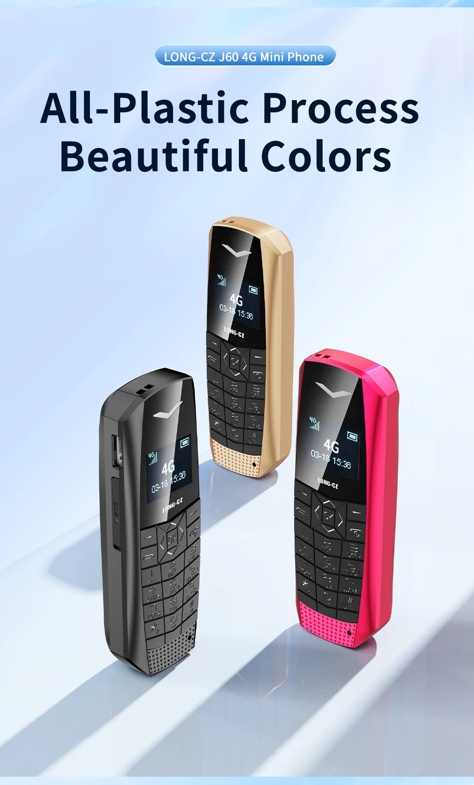Super Mini Phone J60 4G Network Mobile Phone Wireless Bluetooth Keyboard Pocket Cellphone Alarm Clock SOS MP3 Player Recorder