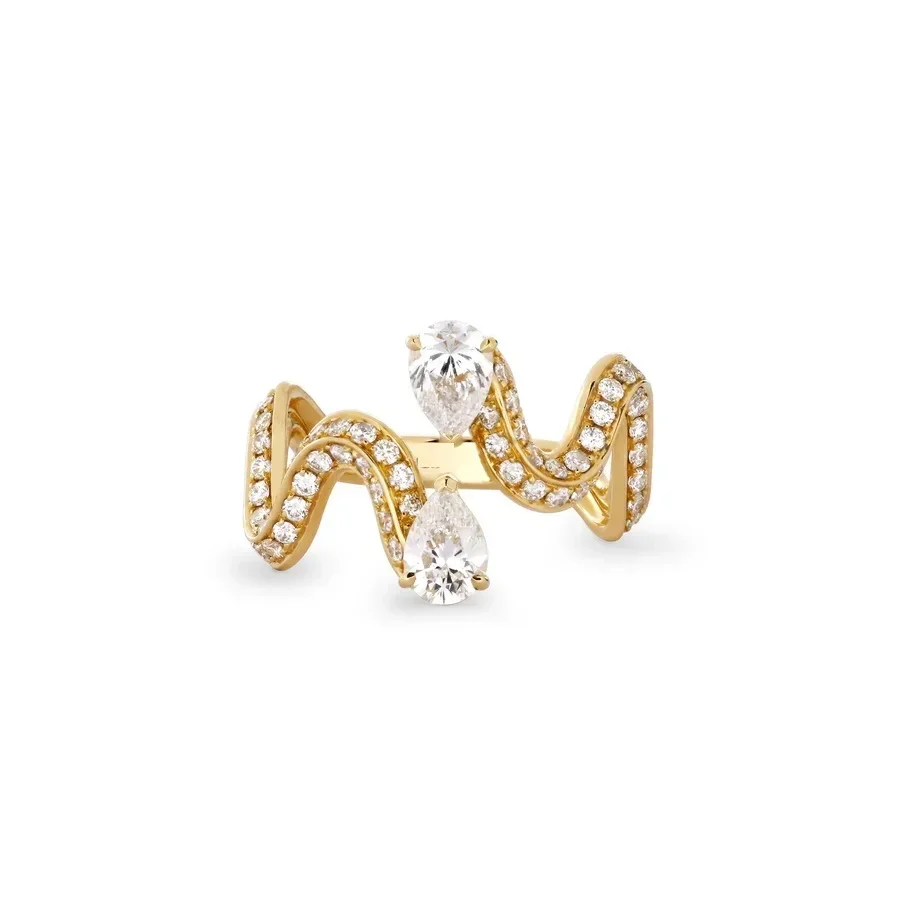 New Arrived Fashion Women Finger Jewelry Open Adjusted Big Sparking Tear Drop CZ Paved Wave Band Rings