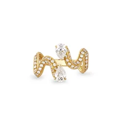 New Arrived Fashion Women Finger Jewelry Open Adjusted Big Sparking Tear Drop CZ Paved Wave Band Rings
