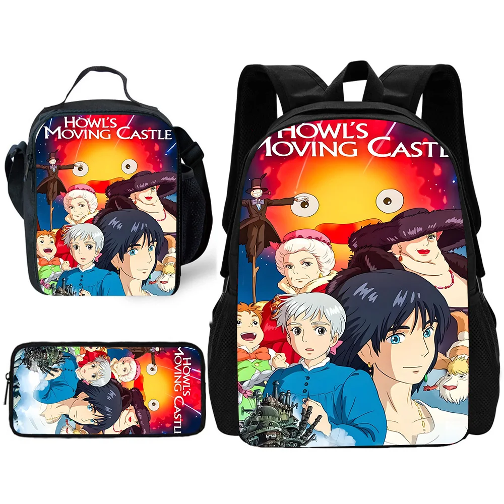 Child For H-Howl's Movings Castles School Backpack with Lunch Bags ,Pencil Bags ,School Bags for Boys Girls Best Gift