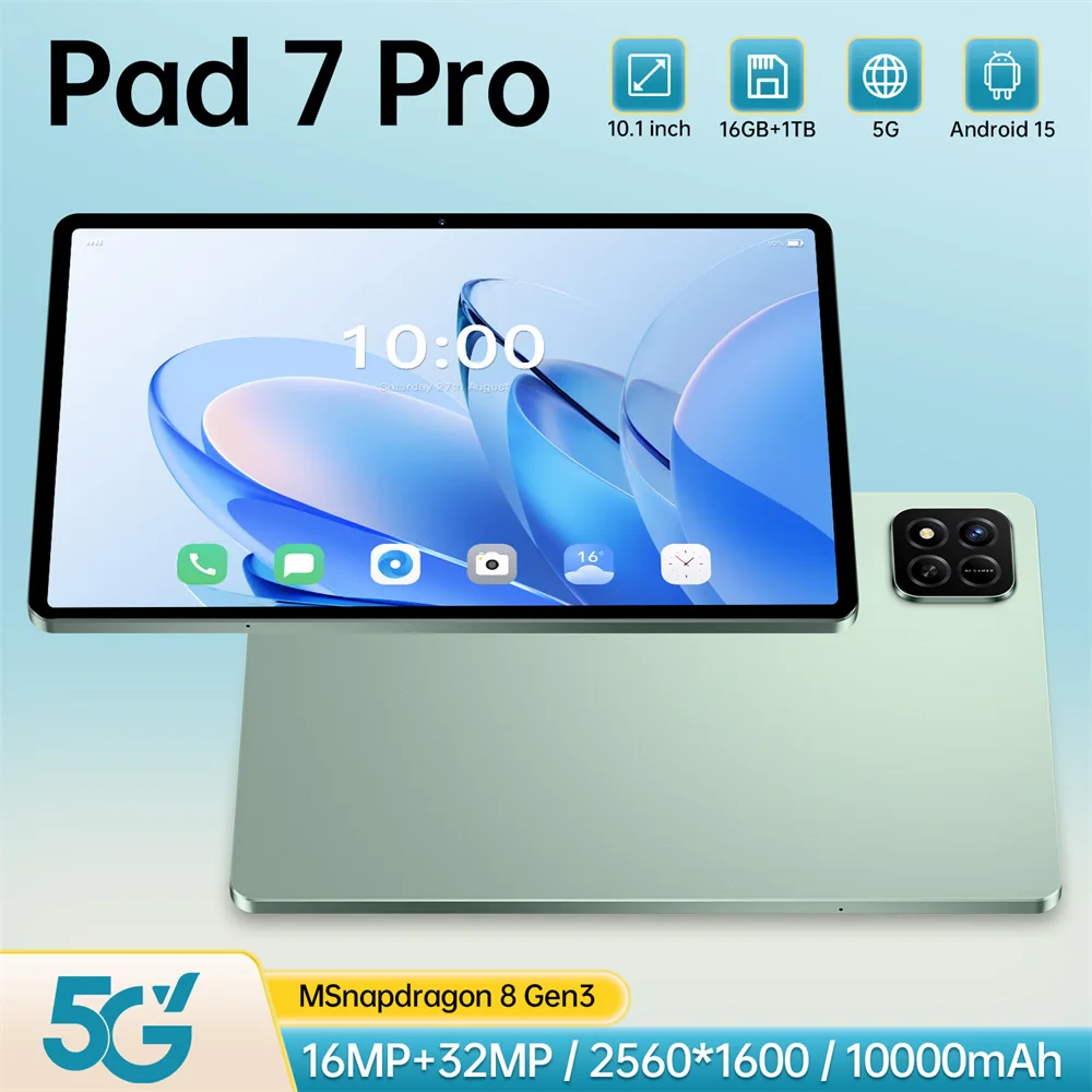 

2026 Pad 7s Pro Tablet 10.1inch Screen Global Version 4G 5G Dual SIM 10000mAh Tab 16GB+1TB Children's Tablets Android 15 Tablets