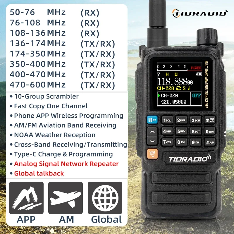 TIDRADIO H3 Plus Radio Long Range Walike Talkie Verbesserte Bluetooth-Funktionen Air Band Drahtlose Programmierung Mehrsprachig