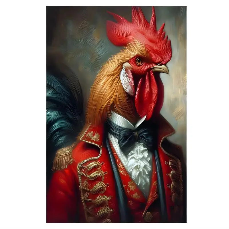 Vintage Printed Iron Wall Art - Anthropomorphic Rooster in Regal Red Military Outfit, Artistic Design, Perfect for Home/Bar/Cafe